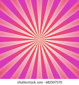 Sunlight  background. Red and violet color burst background. Fantasy Vector illustration. Magic Sun beam ray sunburst pattern background. Retro circus bright backdrop.