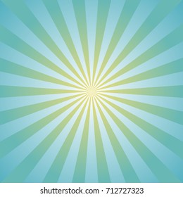 Sunlight  background. Turquoise and blue  color burst background with yellow highlight. Fantasy Vector illustration. Magic Sun beam ray sunburst pattern background. Retro circus backdrop. starburst 