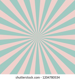 Sunlight  background. Turquoise and pink color burst background with white highlight. Fantasy Vector illustration. Magic Sun beam ray sunburst pattern background. Retro faded backdrop.