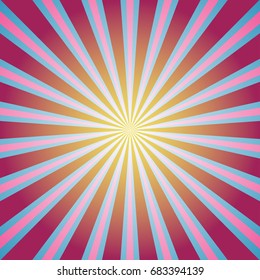 Sunlight  background. Violet and blue color burst background. Fantasy Vector illustration. Magic Sun beam ray sunburst pattern background. Retro circus bright backdrop.
