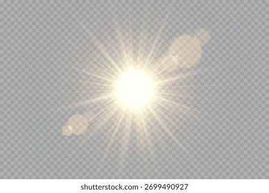 Sunlight beam  with transparent background  realistic golden glow and bright rays of light. Perfect for nature, summer, or sunrise design effects.