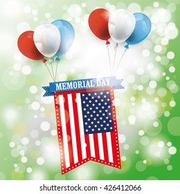 Sunlight bokeh background with balloons and US-flag. Eps 10 vector file.