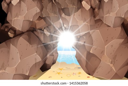 sunlight at the cave on the beach in morning