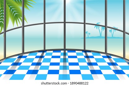 sunlight at circle windows of the bungalow on the beach in the summer