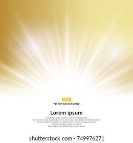 sunlight effect sparkle on gold background with copy space. Abstract vector illustration