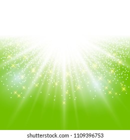 sunlight effect sparkle on green background with glitter copy space. Abstract vector illustration