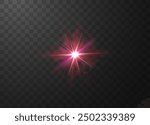 Sunlight effect. Vector illustration of a sun flare in pink color on a transparent background. Realistic bright star or lens effect to enhance design projects.