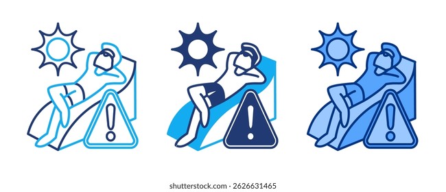 Sunlight Exposure icon represented by sunbathe Blue, Dualline, Dualtone style.
