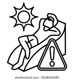 Sunlight Exposure icon represented by sunbathe Line style.