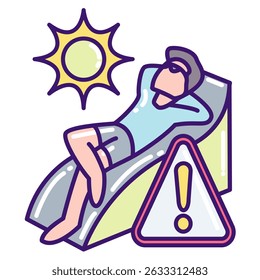 Sunlight Exposure icon represented by sunbathe Lineal Color style.