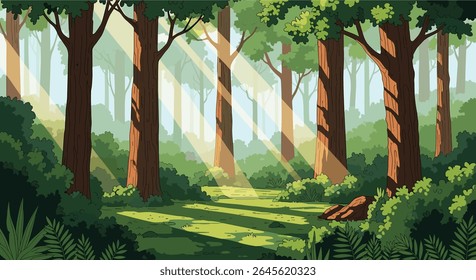 Sunlight filtering through a lush forest canopy