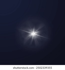 Sunlight flare effect on isolated dark background. Realistic vector illustration of a bright star or special lens flare effect. Abstract Light effect for design.