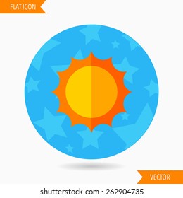 sunlight flat icon with long shadow on blue circle background , vector illustration , eps10