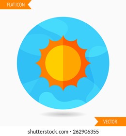 sunlight flat icon with long shadow on blue circle background , vector illustration , eps10
