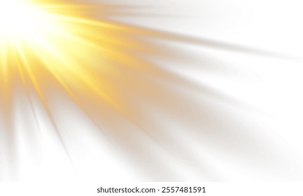 Sunlight with glare effect on transparent background. Superimposition of light, sun rays, transition, light, lens, glare in PNG format. PNG sunlight with light glare .