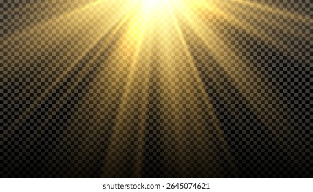 Luz solar com efeito de brilho sobre fundo transparente. Superimposição de luz, raios solares, transição, luz, lente, brilho no formato PNG. Luz solar PNG com brilho luminoso.