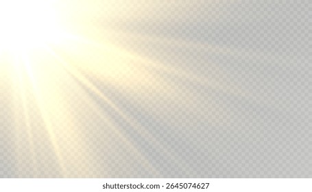 Luz solar com efeito de brilho sobre fundo transparente. Superimposição de luz, raios solares, transição, luz, lente, brilho no formato PNG. Luz solar PNG com brilho luminoso.