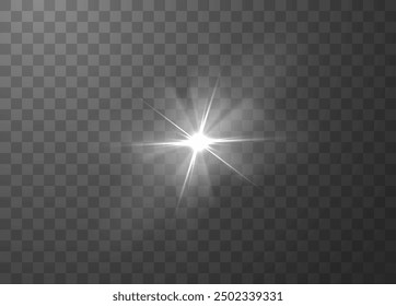 Sunlight glare effect. Realistic vector illustration showing a bright star or lens flare. Displayed on a transparent background, ideal for themed designs.