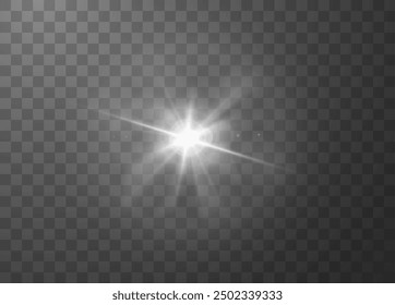 Sunlight glare effect. Realistic vector illustration with the effect of a bright star or lens flare on a transparent background. Light effect for design.