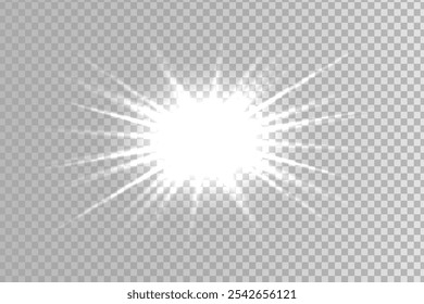 Sunlight glare effects realistic vector illustration set. Sunbeams natural flare.