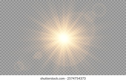 
Sunlight with Glare , sun rays , bright golden flash , Vector .