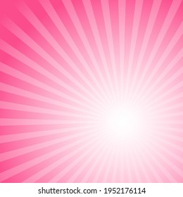 Sunlight glow background. Pink color burst background. Vector illustration. Sun beam ray sunburst wallpaper. Candy bright backdrop.  starburst wallpaper. Circus poster or placard