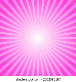 Sunlight Glow Background. Pink Color Burst Background. Vector Illustration. Sun Beam Ray Sunburst Wallpaper. Candy Bright Backdrop.  Starburst Wallpaper. Circus Poster Or Placard