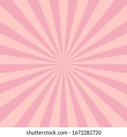 Sunlight Glow Horizontal Background. Pink And Peach Color Burst Background. Vector Illustration. Sun Beam Ray Sunburst Wallpaper. Candy Bright Backdrop.  Starburst Wallpaper. Circus Poster Or Placard