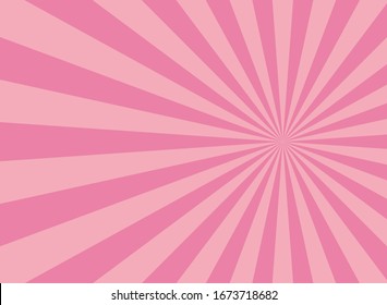 Sunlight Glow Horizontal Background. Pink And Peach Color Burst Background. Vector Illustration. Sun Beam Ray Sunburst Wallpaper. Candy Bright Backdrop.  Starburst Wallpaper. Circus Poster Or Placard