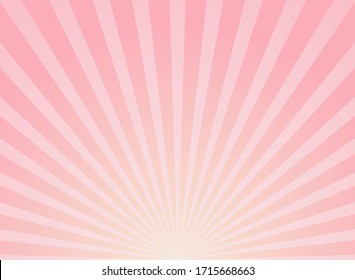 Sunlight Glow Horizontal Background. Pink And Peach Color Burst Background. Vector Illustration. Sun Beam Ray Sunburst Wallpaper. Candy Bright Backdrop.  Starburst Wallpaper. Circus Poster Or Placard