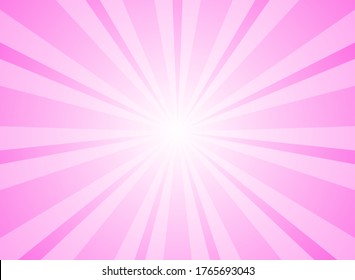 Sunlight Glow Horizontal Background. Pink Color Burst Background. Vector Illustration. Sun Beam Ray Sunburst Wallpaper. Candy Bright Backdrop.  Starburst Wallpaper. Circus Poster Or Placard