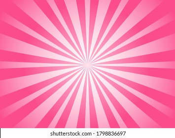 Sunlight Glow Horizontal Background. Pink Color Burst Background. Vector Illustration. Sun Beam Ray Sunburst Wallpaper. Candy Bright Backdrop.  Starburst Wallpaper. Circus Poster Or Placard