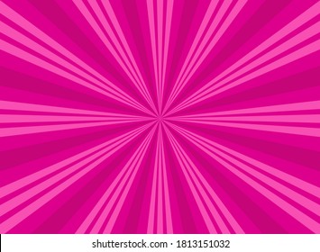 Sunlight Glow Horizontal Background. Pink Color Burst Background. Vector Illustration. Sun Beam Ray Sunburst Wallpaper. Candy Bright Backdrop.  Starburst Wallpaper. Circus Poster Or Placard