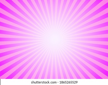 Sunlight glow horizontal background. Pink color burst background. Vector illustration. Sun beam ray sunburst wallpaper. Candy bright backdrop.  starburst wallpaper. Circus poster or placard