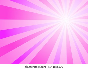 Sunlight Glow Horizontal Background. Pink Color Burst Background. Vector Illustration. Sun Beam Ray Sunburst Wallpaper. Candy Bright Backdrop.  Starburst Wallpaper. Circus Poster Or Placard