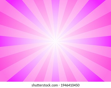 Sunlight Glow Horizontal Background. Pink Color Burst Background. Vector Illustration. Sun Beam Ray Sunburst Wallpaper. Candy Bright Backdrop.  Starburst Wallpaper. Circus Poster Or Placard