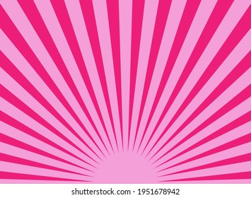 Sunlight Glow Horizontal Background. Pink Color Burst Background. Vector Illustration. Sun Beam Ray Sunburst Wallpaper. Candy Bright Backdrop.  Starburst Wallpaper. Circus Poster Or Placard