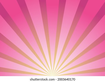 Sunlight Glow Horizontal Background. Pink Color Burst Background. Vector Illustration. Sun Beam Ray Sunburst Wallpaper. Candy Bright Backdrop.  Starburst Wallpaper. Circus Poster Or Placard