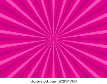 Sunlight Glow Horizontal Background. Pink Color Burst Background. Vector Illustration. Sun Beam Ray Sunburst Wallpaper. Candy Bright Backdrop.  Starburst Wallpaper. Circus Poster Or Placard