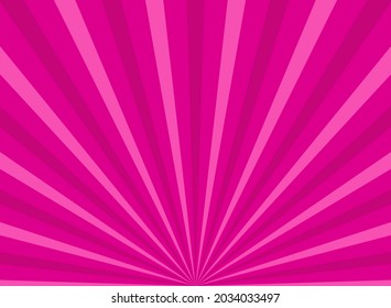 Sunlight Glow Horizontal Background. Pink Color Burst Background. Vector Illustration. Sun Beam Ray Sunburst Wallpaper. Candy Bright Backdrop.  Starburst Wallpaper. Circus Poster Or Placard