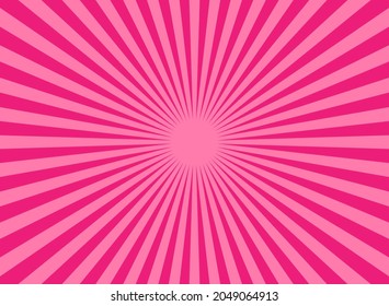 Sunlight Glow Horizontal Background. Pink Color Burst Background. Vector Illustration. Sun Beam Ray Sunburst Wallpaper. Candy Bright Backdrop.  Starburst Wallpaper. Circus Poster Or Placard