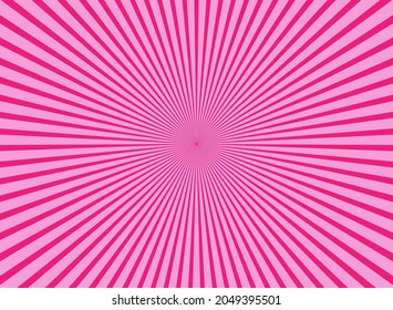 Sunlight Glow Horizontal Background. Pink Color Burst Background. Vector Illustration. Sun Beam Ray Sunburst Wallpaper. Candy Bright Backdrop.  Starburst Wallpaper. Circus Poster Or Placard