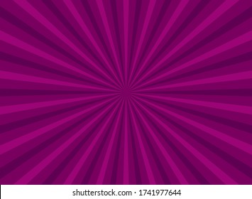 Sunlight glow horizontal background. purple color burst background. Vector illustration. Sun beam ray sunburst wallpaper. Candy bright backdrop.  starburst wallpaper. Circus poster or placard