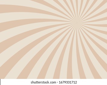 Sunlight Glow Spiral Background. Beige Color Burst Background. Vector Illustration. Sun Beam Ray Sunburst Wallpaper. Chocolate Bright Backdrop.  Starburst Wallpaper. Circus Poster Or Placard