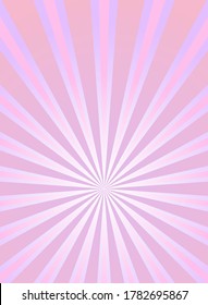 Sunlight glow vertical background. Pink color burst background. Vector illustration. Sun beam ray sunburst wallpaper. Candy bright backdrop.  starburst wallpaper. Circus poster or placard