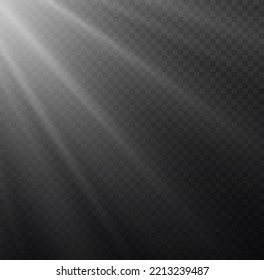 Sunlight glowing png effect. Star burst with sparkles. White beam sunrays on transparent background. Sun flash with rays and spotlight. Translucent shine sun, bright flare. Vector illustration.