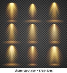 Sunlight glowing, yellow lights glow vector effects. Set of illuminated shine beam, illustration of bright glow beam light