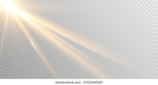 Sunlight gold flare glow rays realistic vector PNG.