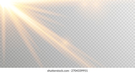 Sunlight gold flare glow rays realistic vector PNG.