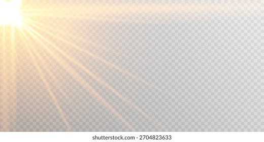 Luz del sol de oro destello rayos realistas Vector PNG.
